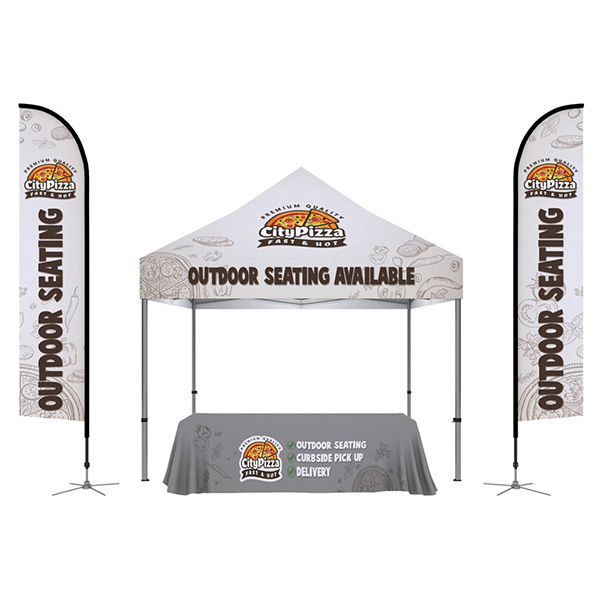 Outdoor tent kit with flag and table cover for outdoor.